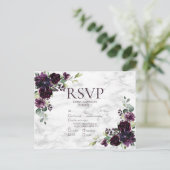 Gold Geometric Plum Paarse Marble Wedding RSVP Uitnodiging Briefkaart (Staand voorkant)