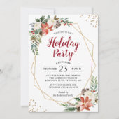 Gold Geometric Poinsettia Floral Holiday Party Kaart (Voorkant)