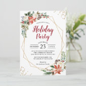 Gold Geometric Poinsettia Floral Holiday Party Kaart (Staand voorkant)