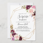 Gold Geometric Rustic Floral Surprise Party Kaart (Voorkant)