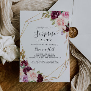 Gold Geometric Rustic Floral Surprise Party Kaart