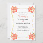 Gold Geometric Rustic Pastel Rose Floral Wedding  Kaart (Voorkant)
