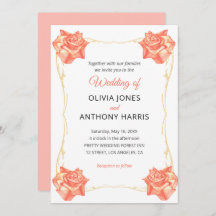 Gold Geometric Rustic Pastel Rose Floral Wedding 