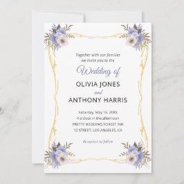 Gold Geometric Rustic Purple Floral Wedding  Kaart