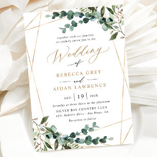 Gold Geometric Rustic Waterverf Greenery Wedding Kaart