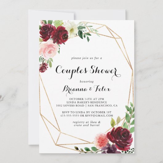 Gold Geometric Spring Calligraphy Couples Shower Kaart (Voorkant)