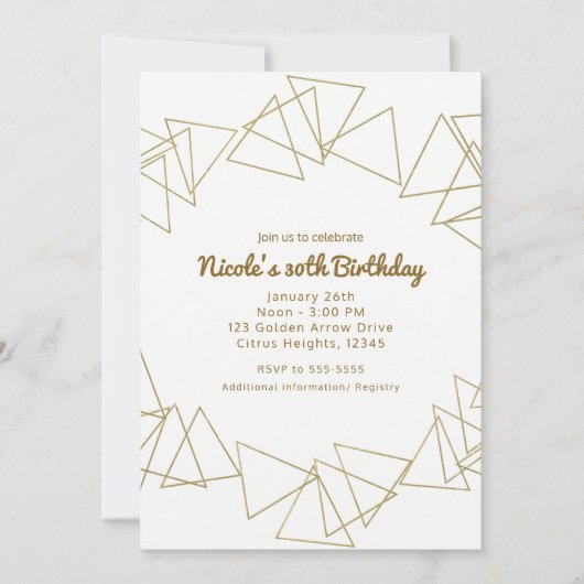 Gold Geometric Triangles Moderne Birthday Party Kaart (Voorkant)