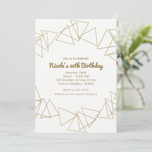 Gold Geometric Triangles Moderne Birthday Party Kaart (Staand voorkant)