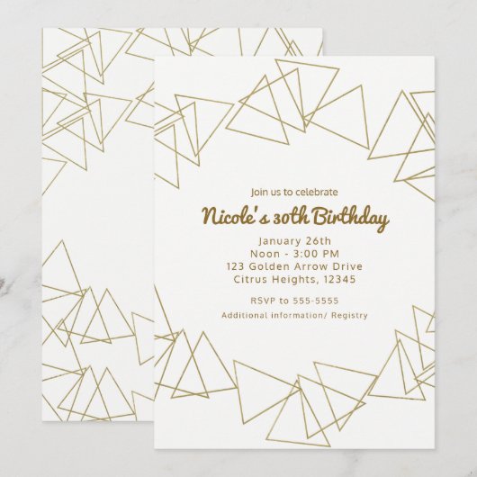 Gold Geometric Triangles Moderne Birthday Party Kaart (Voorkant / Achterkant)