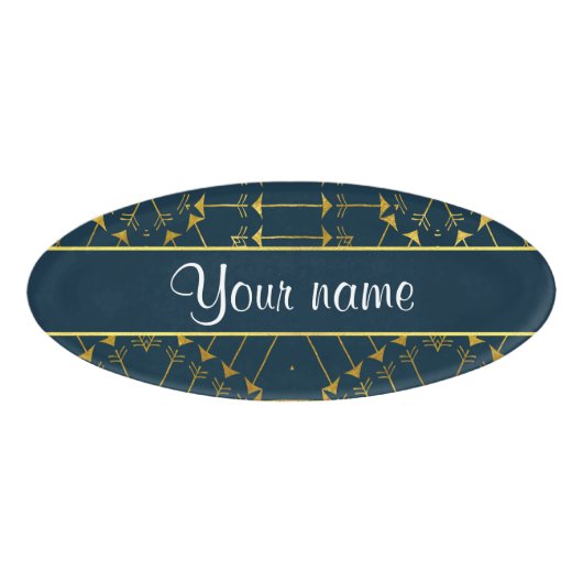 Gold Geometric Tribal Arrows Pattern Naambadge (Voorkant)