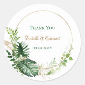 Gold Geometric Tropical Green Monstera lekt Ronde Sticker (Voorkant)