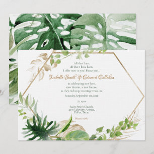 Gold Geometric Tropical Green Palm Leaves Weduwen Kaart