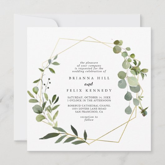 Gold Geometric Tropical Greenery Diamond Wedding Kaart (Voorkant)