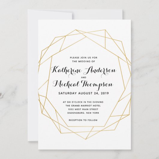Gold Geometric Wedding Uitnodiging (Voorkant)