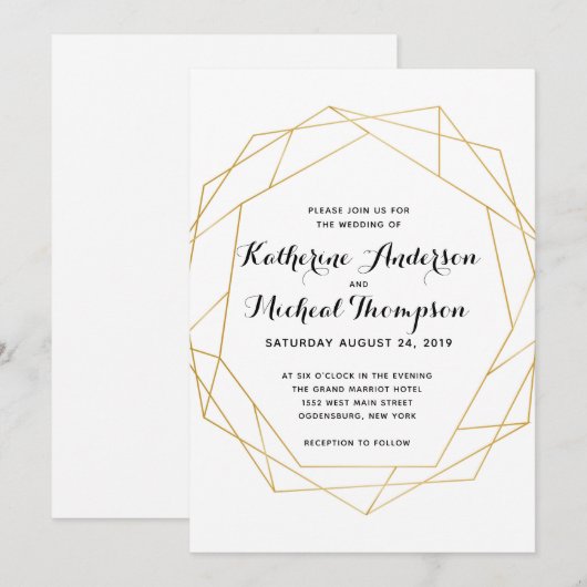 Gold Geometric Wedding Uitnodiging (Voorkant / Achterkant)