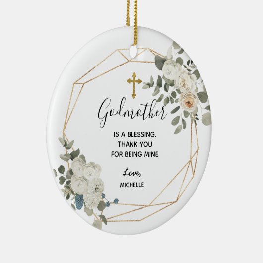Gold Geometric White Floral Godmoeder keepomwille Keramisch Ornament (Rechts)