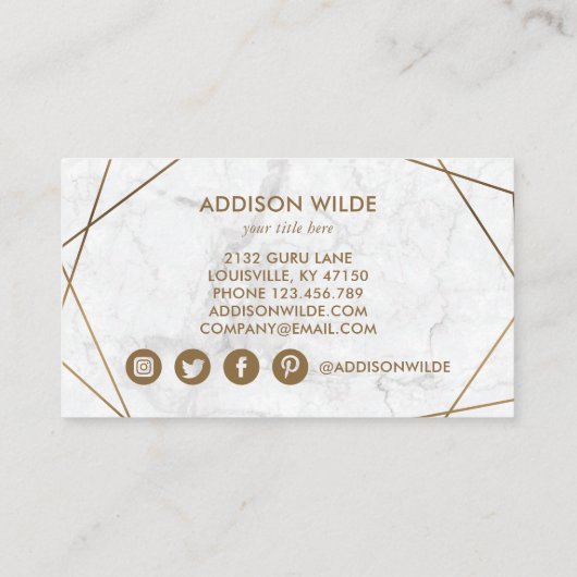 Gold Geometric White Marble Abstract Loyalty Kaart (Achterkant)