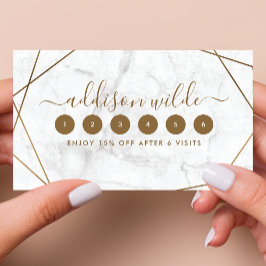 Gold Geometric White Marble Abstract Loyalty Kaart