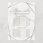 Gold Geometric White Marble Abstract Price List Menu (Achterkant)