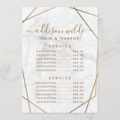 Gold Geometric White Marble Abstract Price List Menu (Voorkant)