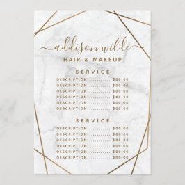 Gold Geometric White Marble Abstract Price List Menu