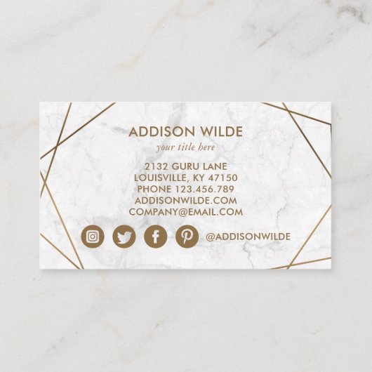 Gold Geometric White Marble Abstract Simple Modern Afsprakenkaartje (Achterkant)