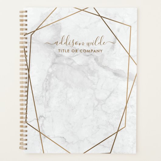 Gold Geometric White Marble Abstracte Business Planner (Voorkant)