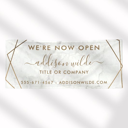 Gold Geometric White Marble Abstracte Business Spandoek