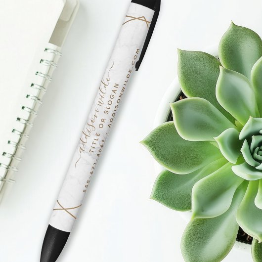Gold Geometric White Marble Abstracte Business Zwarte Inkt Pen