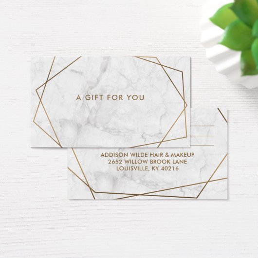 Gold Geometric White Marble Business Gift Card Visitekaartje (Bureau)