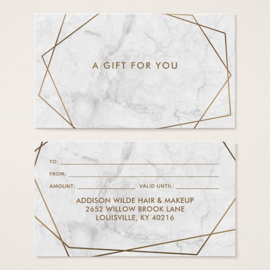 Gold Geometric White Marble Business Gift Card Visitekaartje (Voorkant /achterkant)