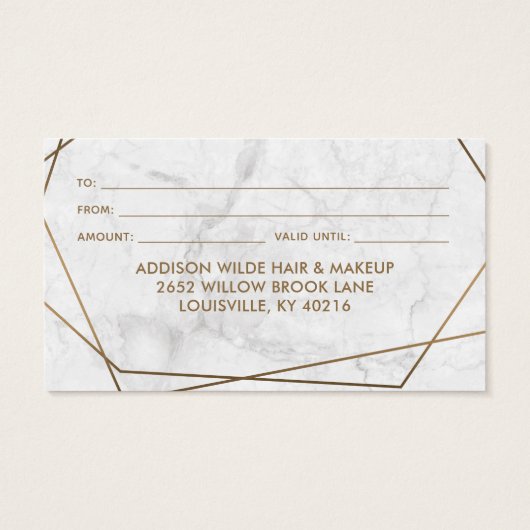 Gold Geometric White Marble Business Gift Card Visitekaartje (Achterkant)