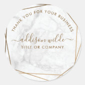 Gold Geometric White Marble Business Hartelijk dan Ronde Sticker (Voorkant)