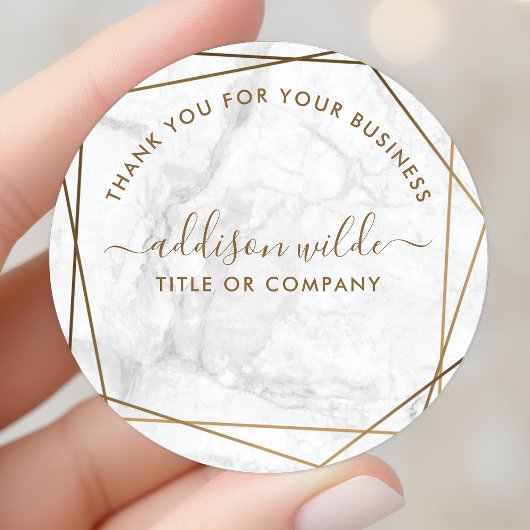 Gold Geometric White Marble Business Hartelijk dan Ronde Sticker