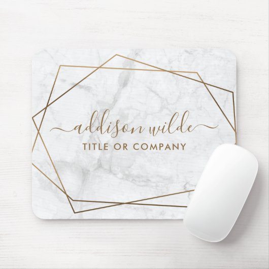 Gold Geometric White Marble Business Muismat (Met muis)