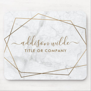 Gold Geometric White Marble Business Muismat