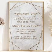 Gold Geometric White Marble Business Opening Flyer
