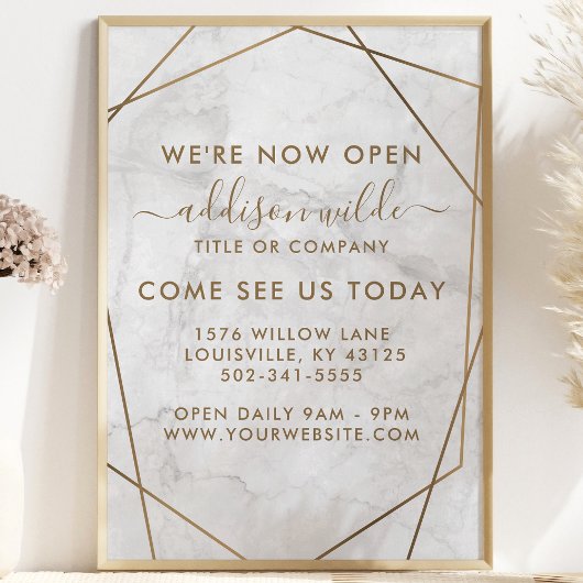 Gold Geometric White Marble Business Opening Flyer