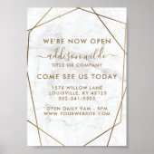 Gold Geometric White Marble Business Opening Poster (Voorkant)