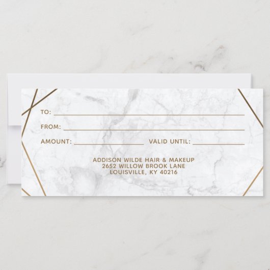 Gold Geometric White Marble Gift Certificate (Achterkant)