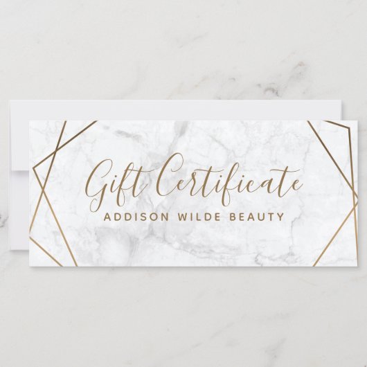 Gold Geometric White Marble Gift Certificate (Voorkant)