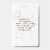 Gold Geometric White Marble Modern Photo ID Badge (Achterkant)