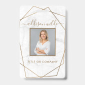 Gold Geometric White Marble Modern Photo ID Badge (Voorkant)