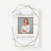 Gold Geometric White Marble Modern Photo ID Badge (Voorkant)