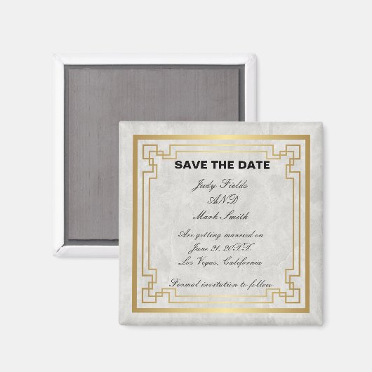 Gold Geometric White Marble Wedding Save the Date Magneet (Voorkant / Achterkant)