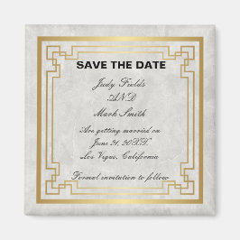 Gold Geometric White Marble Wedding Save the Date Magneet