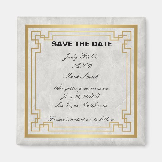 Gold Geometric White Marble Wedding Save the Date Magneet (Voorkant)