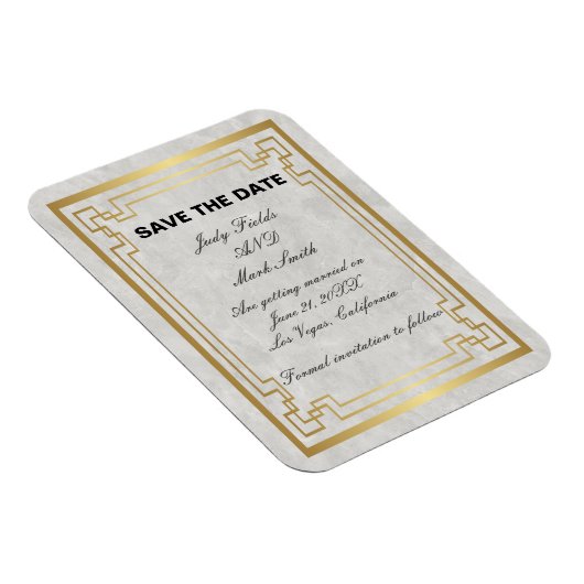 Gold Geometric White Marble Wedding Save the Date Magneet (Rechterzijde)