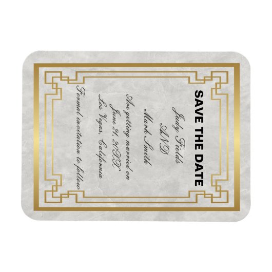 Gold Geometric White Marble Wedding Save the Date Magneet (Horizontaal)