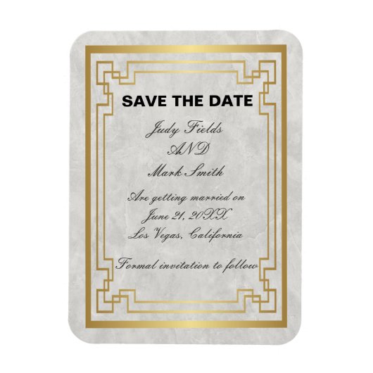 Gold Geometric White Marble Wedding Save the Date Magneet (Verticaal)